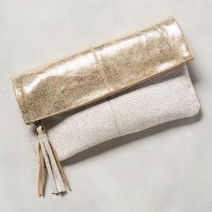Anthropologie Gold Reversible Foldover Clutch